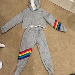Lola + the boys sweatsuit with rainbow sequins